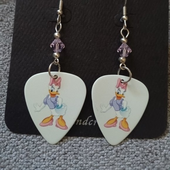 DAISY DUCK GUITAR PICK EARRINGS - Picture 1 of 1